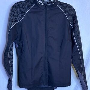 Women's Black Windbreaker with Patterned Sleeves